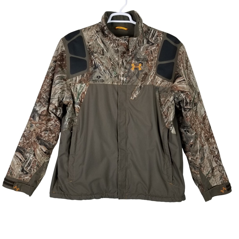 Under Armour Hunting Jacket Mens XL Brown Mossy Oak Duck Blind Camo Fleece Lined